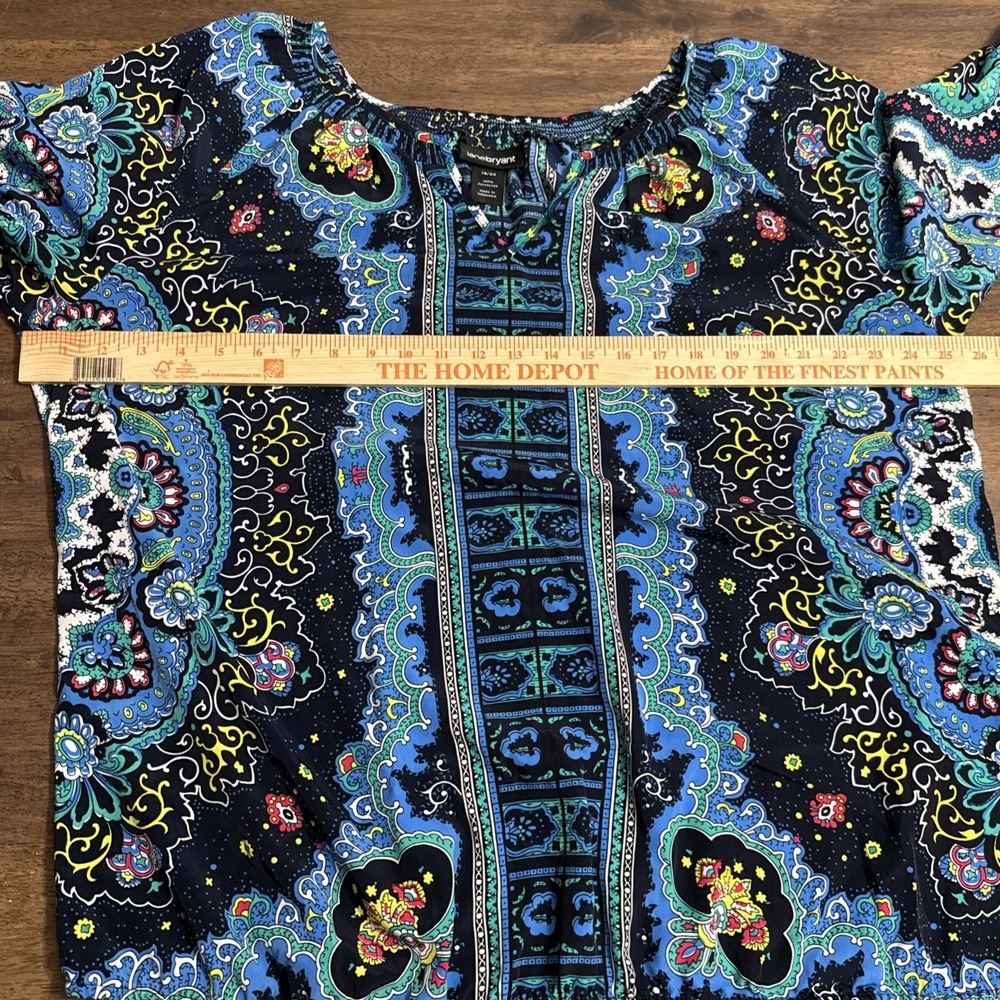 Lane Bryant Womens sz 18/20 Blue Paisley 3/4 Sleeve BoHo Peasant Blouse Shirt - Picture 9 of 10